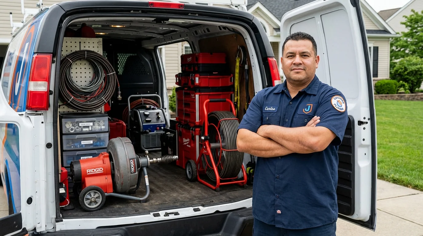 Professional drain cleaning equipment and Johns Plumbing LLC plumber in Tipton