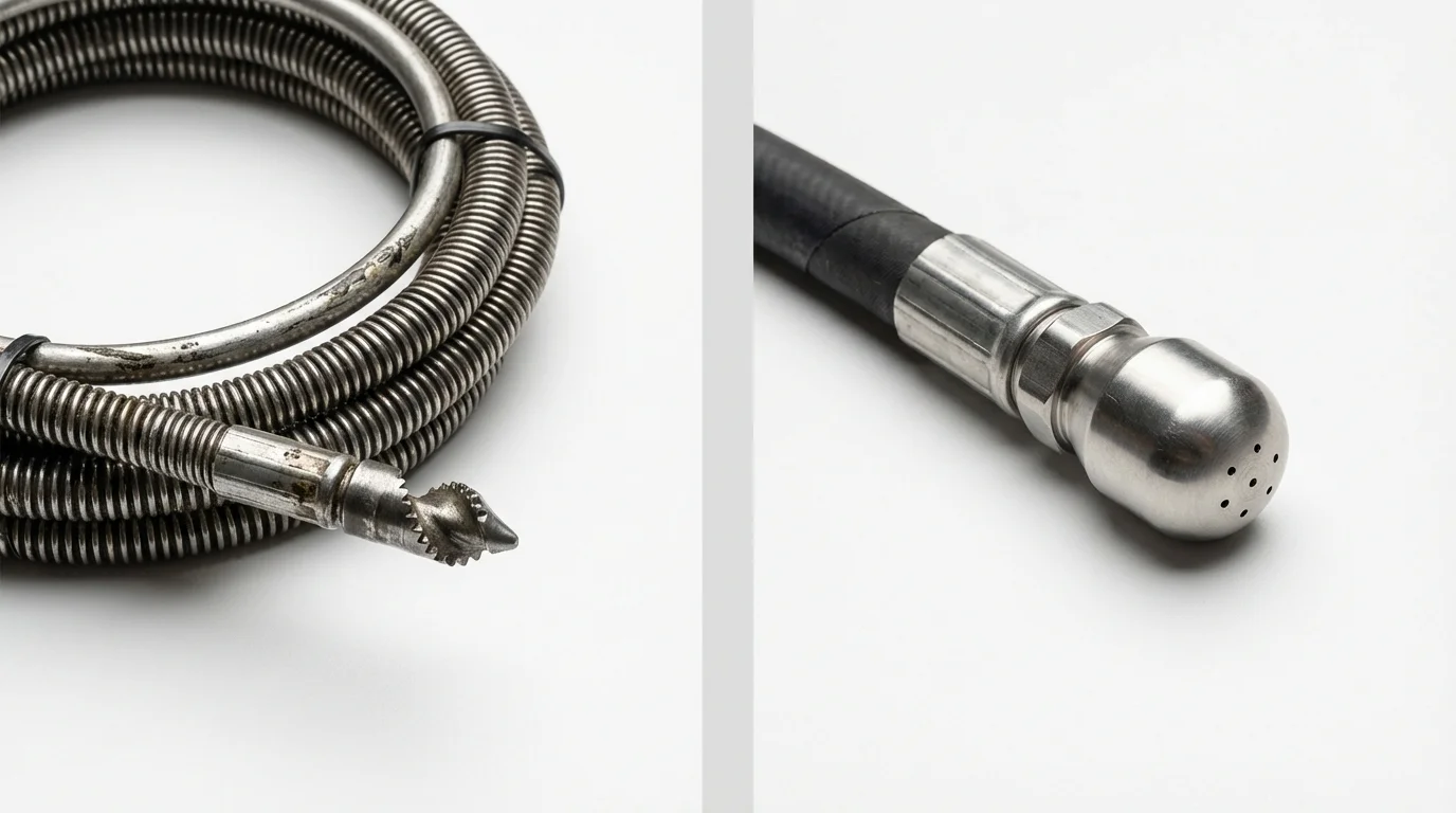 Drain snake cable and hydro jetting nozzle used for drain cleaning in Tipton, IN