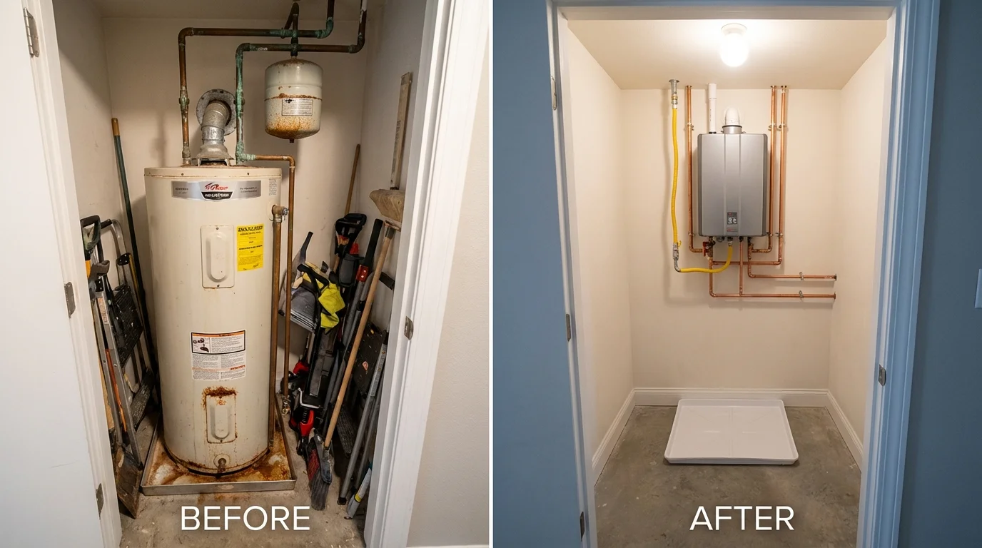 Tank water heater versus wall-mounted tankless unit comparison for Tipton, IN homeowners